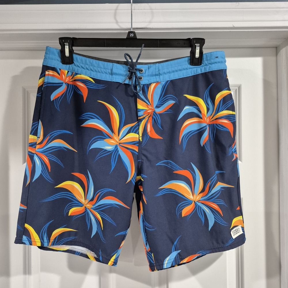 O'Neill Board Shorts Mens 34 Blue Floral Tropical Cruzers Surf‎ Swim Stretch 8"